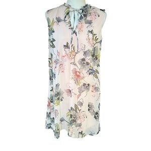 Philosophy Blush Pink Sleeveless Tie Front High Neck Floral Shift Mini Dress S